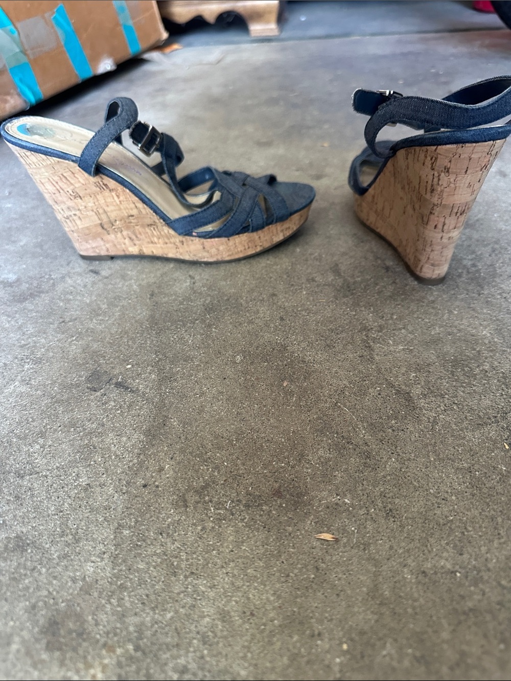 Jessica Simpson Navy Strappy Cork Wedges